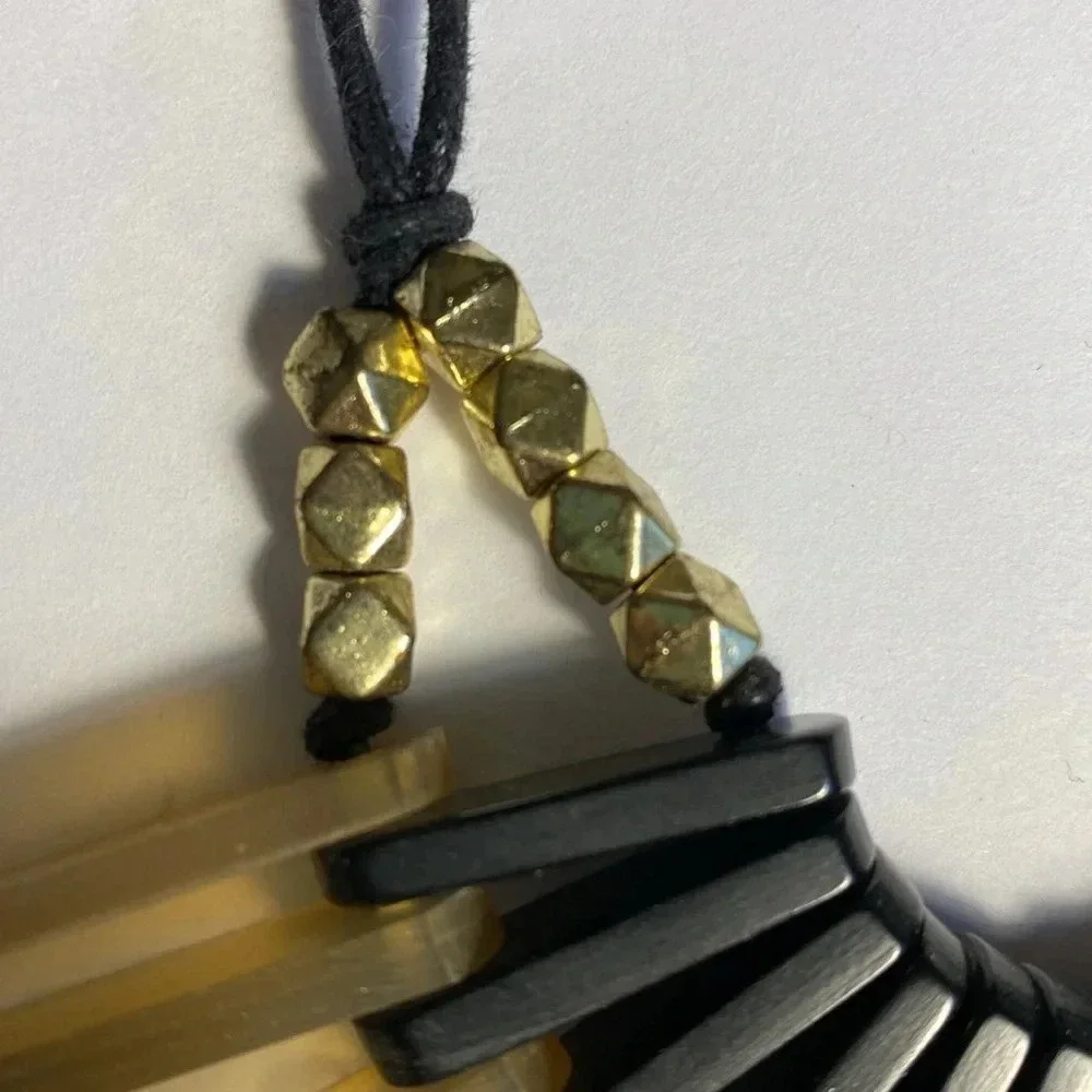 NEW Fair Trade Beaded Fan Statement Large Necklace Rope Gold Black Turquoise - Picture 4 of 12